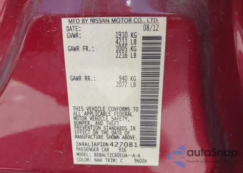 2013 Nissan Altima 2.5 Sv from USA, damaged, VIN 1N4AL3AP1DN427081